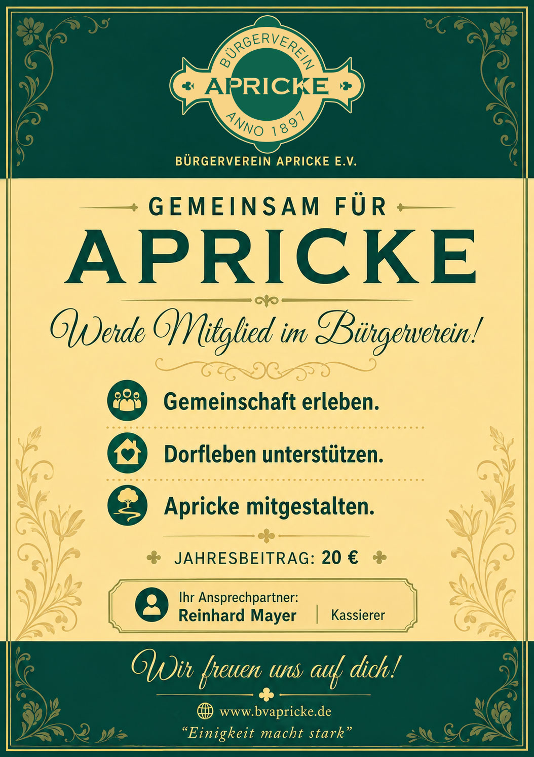 Werbeplakat für die Mitgliedschaft im Bürgerverein Apricke